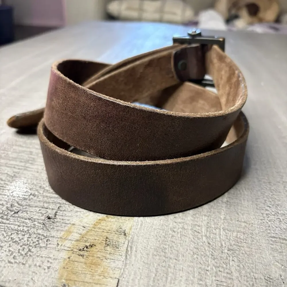 Ratchet Belt Leather Brass Brown Holeless Slide Distressed 38-44